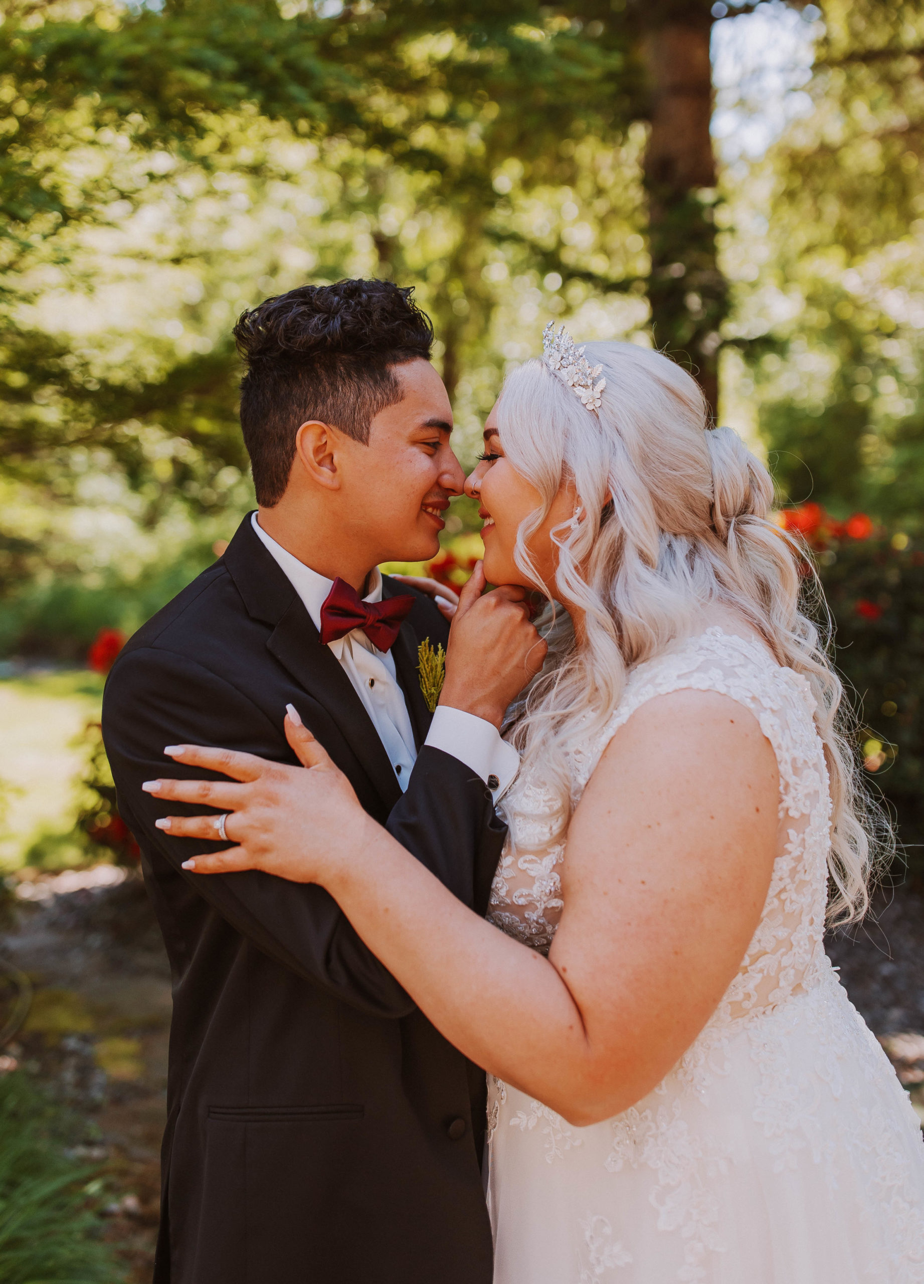Creekside Estates Wedding; bride and groom lean in for a kiss